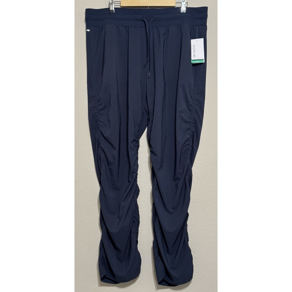 Marika Curves Women's Pants Wide Leg Ruched Navy Blue 1X Activewear‎ Lounge